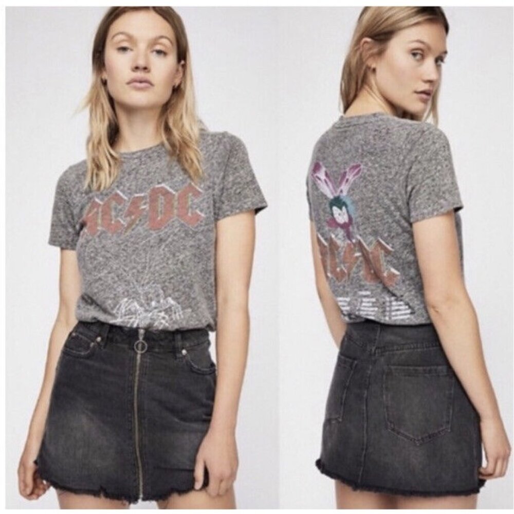 Free People We the Free Black Distressed Zip it Up Y2K Denim Mini Skirt size 25